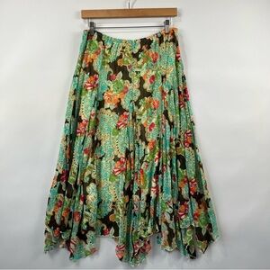 Cato Boho Floral Maxi Skirt Handkerchief Hem Elastic Waist Lined Size M